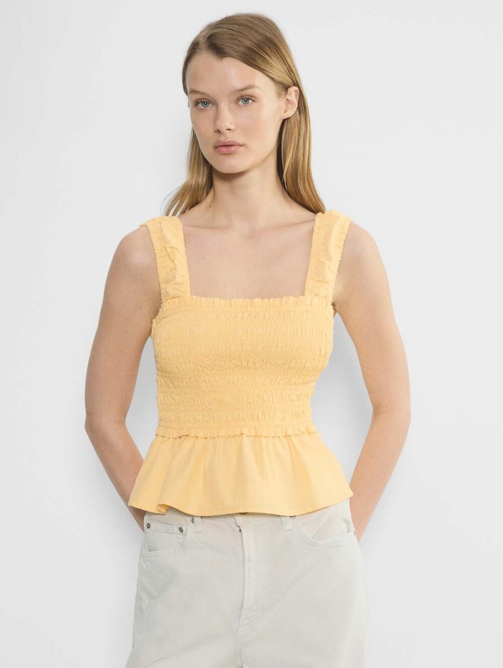 Aritzia Wilfred Tabitha Cotton poplin peplum top Sunglow yellow women's Size XXS